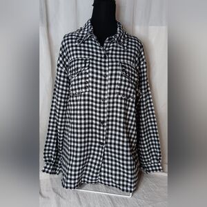 Kaktus Black/White Checkered Shirt with Studs on Collars & Pockets Size M NWT